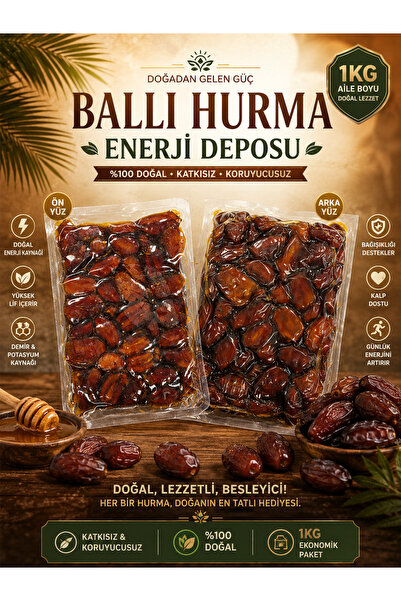 Hurma Kervanı Ballı Hurma Enerji Deposu 1 Kg Vakumlu Paket Doğal Taze Hurma