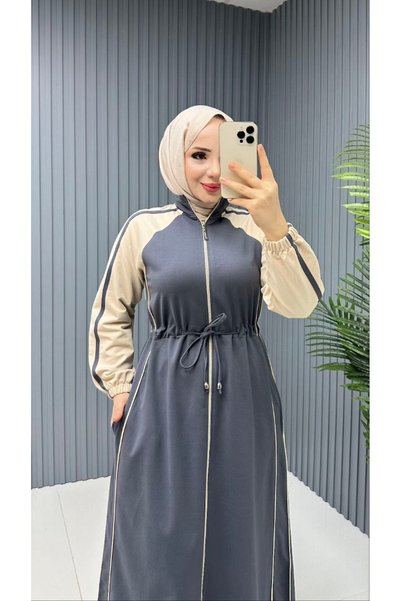 moda4b Women's Sports Dress Two Yarns Zipper Lace-Up Long Casual Design N-05414 _ Gray