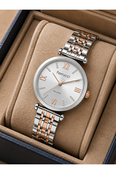 Ferrucci Women's Wristwatch Steel Band Rose-Silver Color Casual and Stylish C...