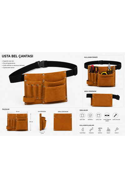TYD Master Waist Bag Leather Tool Bag - Multi-Compartment with Hammer Strap, ...