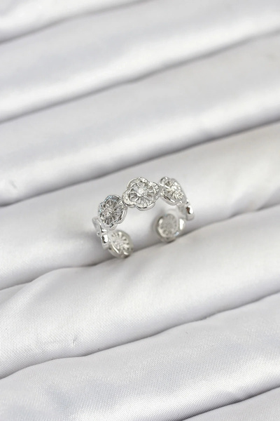 USLUCAN ALIŞVERİŞ Brass Silver Color Clover Model Women's Ring