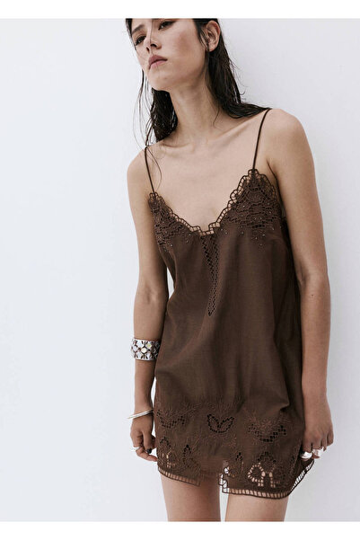 MANGO Woman Lace dress with bead detail