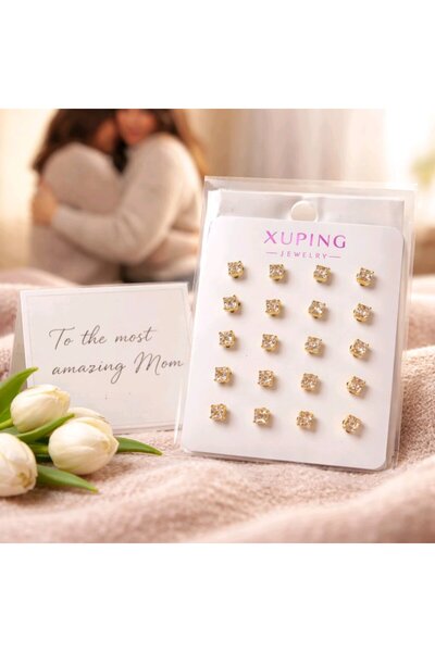 XUPING JEWELRY أقراط متعددة من حجر الزركون (12 زوجًا) (حجم صغير)