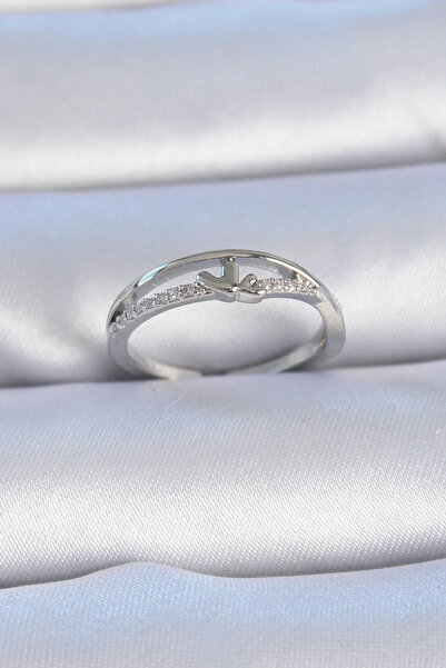 USLUCAN ALIŞVERİŞ Brass Silver Color Zircon Stone Heart Model Women's Ring