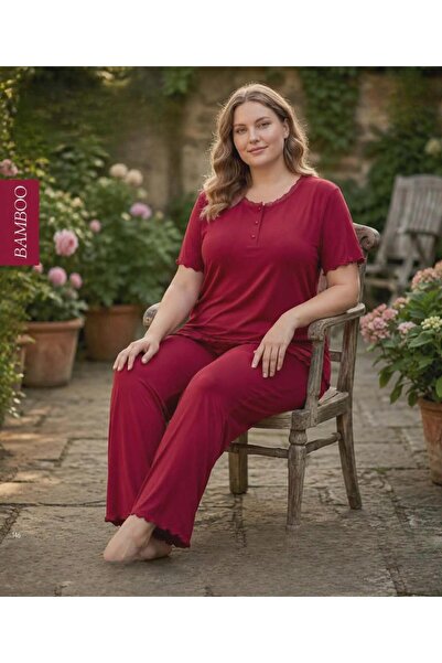 DERYA Set de pijamale pentru femei Bambo, mărime mare, cu nasturi, cu mânecă ...