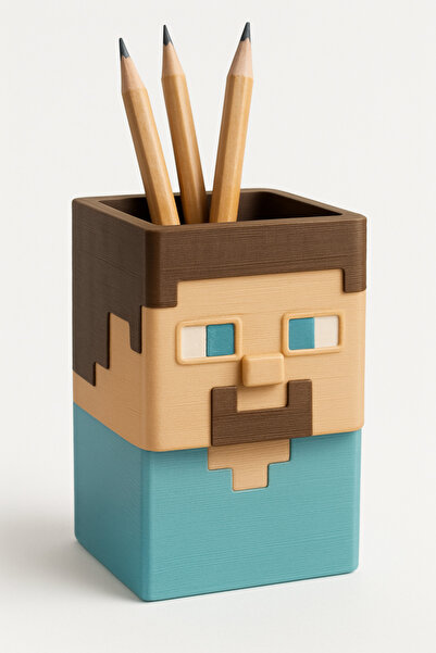 GAME SHOT Minecraft Steve Kalem Kutusu Masaüstü Organizer 3D Baskı