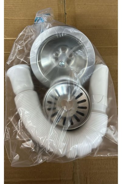 Viaypi Çöpmak Kafa Körüklü Sifon Süzgeçli Paslanmaz Vidalı - Evye Lavabo Gider Sifon - Çap: 11.5cm