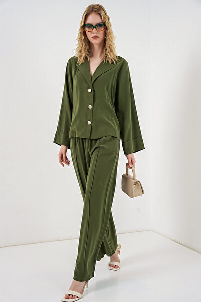 Merterium Women's Jacket and Trousers Two-Piece Set - Khaki 1405