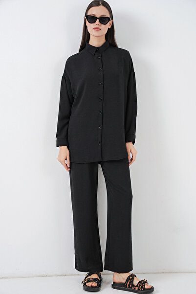 Merterium Women's Shirt and Pants Two-Piece Set - Black 1403