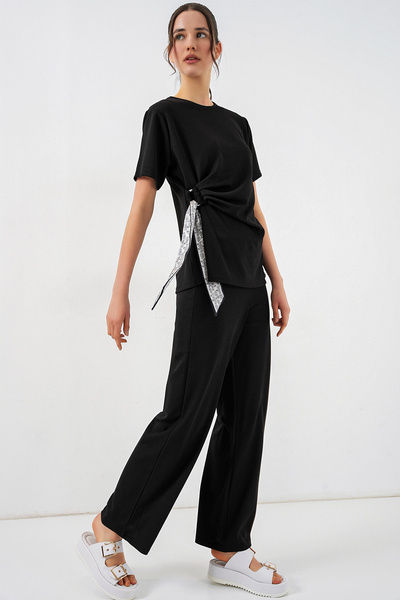 Merterium Women's Side-Tie Double Suit - Black 1400