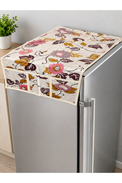 B & S B&S Printed Refrigerator Cover with Lace Trim - Cotton-Linen Dustproof ...