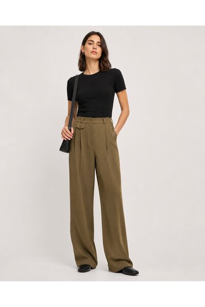 Timburly High Waist Oversize Button Detailed Wide Leg Palazzo Trousers