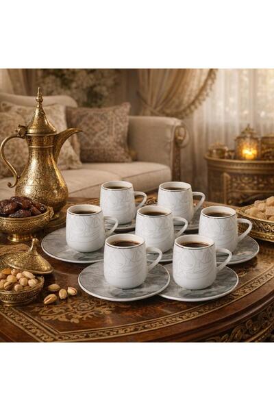 laverahome Cappuccino Cup Set 12 Pieces - Porcelain - Arabic Patterns - Color