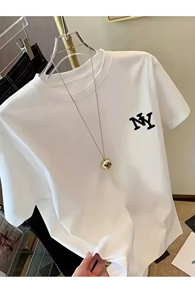 PAVRO Unisex Άνετο T-shirt με μικτό σχέδιο και στάμπα