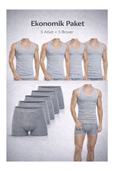 QULAT Erkek Atlet Boxer Seti 10’lu Ekonomik Paket – 5 Atlet + 5 Boxer Pamuklu...