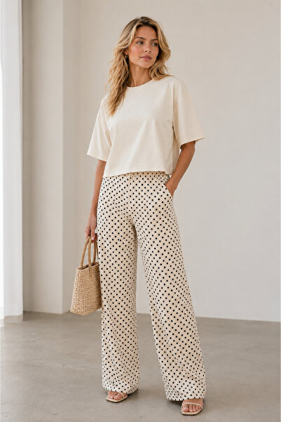 MERİDE Women's Polka Dot Top and Bottom Set |   Oversize Blouse and Wide-Leg ...