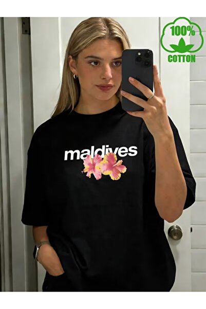 PAVRO Unisex Άνετο T-shirt με μικτό σχέδιο και στάμπα