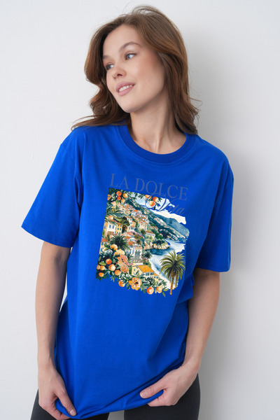 TREND EMMODA Tricou casual pentru femei, cu gât rotund, cu imprimeu La Dolce ...