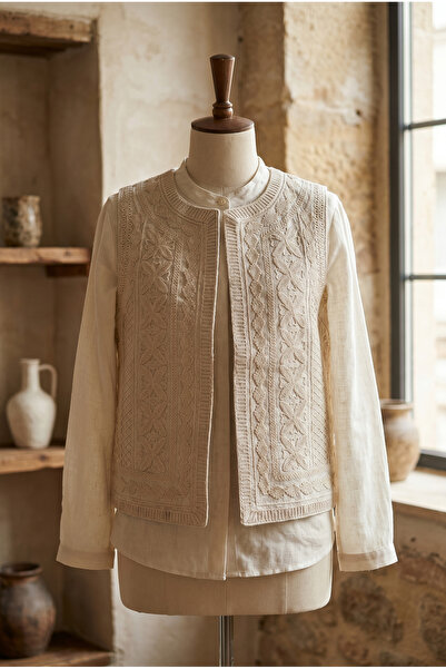 FEMELLE Beige Embroidered Vest