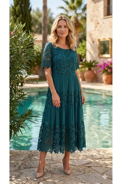 Punta Otantik Ncc10337 Italian Silk Dress Bitter Green