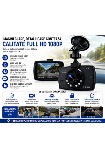 Magazinul reducerilor Cameră Auto Full HD 1080P Dash Cam Recorder Auto cu Ecr...
