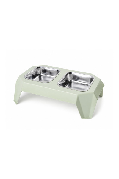 MZ Double Stainless Steel Elevated Cat Dog Feeding Bowl Green 32 cm
