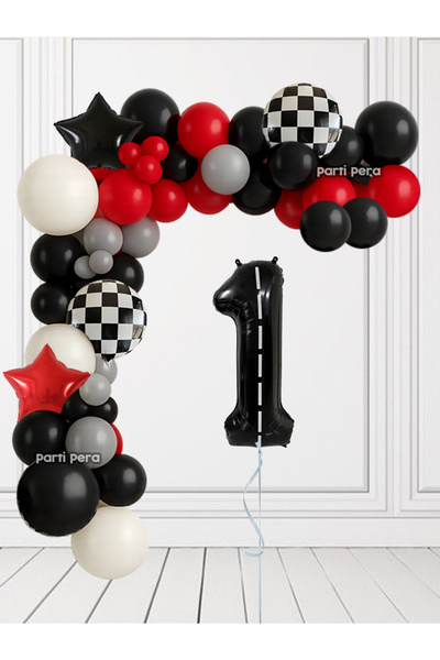 parti pera 1 Yaş Araba Yarış Temalı Balon Zincir Seti Rakam Folyo Balon Yıldı...