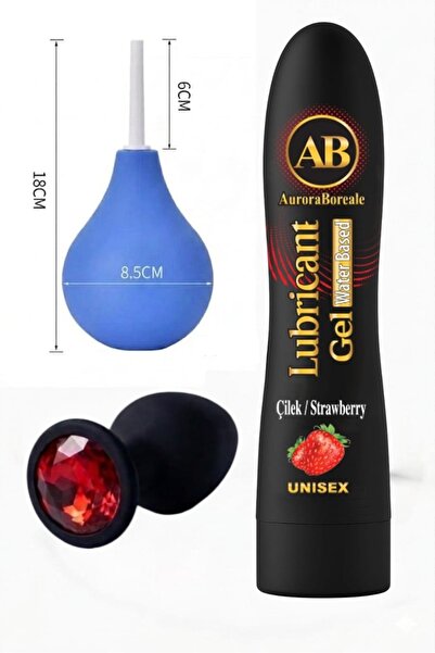 AuroraBoreale Büyük Boy Çilekli Kayganlaştırıcı Jel Siyah Pompası Kırmızı Taş...