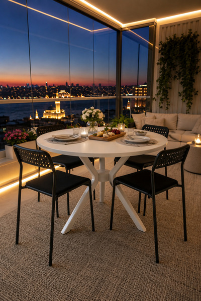 Flinder Beyaz 4 Kişilik Minderli Balkon Takımı, Balkon Masası, Balkon Sandaly...