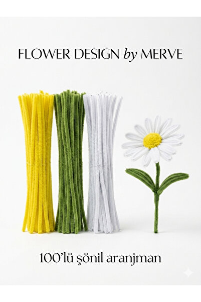 Flower desıgn by Merve 100'lü Papatya Yapım Seti - Şönil Aranjman Paket (Sarı...