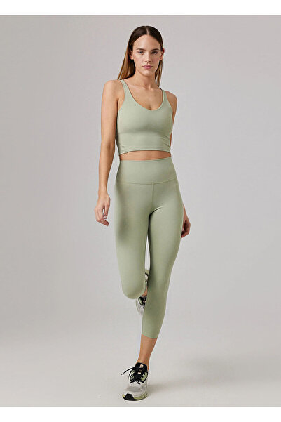 Liz Glossy Desert Green Askılı Kadın Spor Crop Body