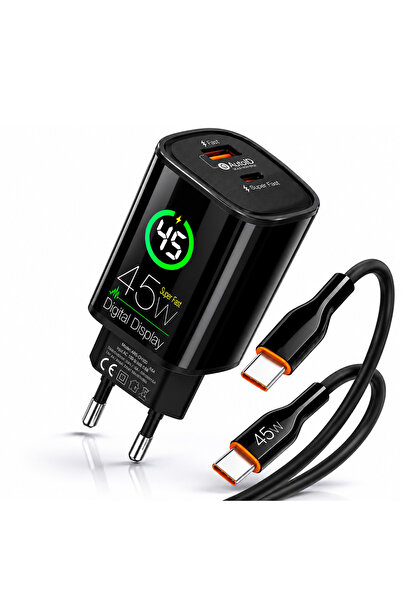 ZUIDID CH100 Dijital Ekranlı 45W Hızlı Şarj Adaptörü ve PD Kablo Set