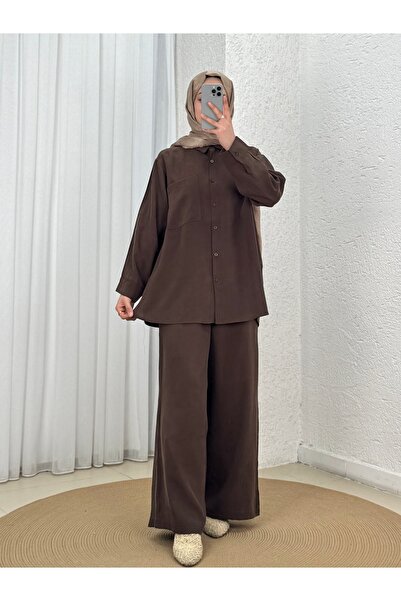MİHRA STORE Yamaç Single Pocket Oversize Trouser Suit-Zi̇2232 Brown