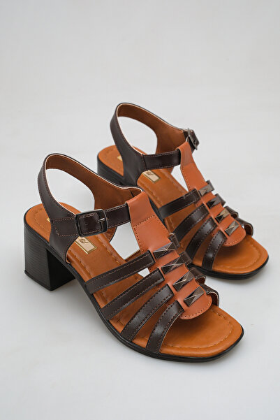 SENASTİL Double Color Metal Detailed Thick Heeled 6 cm Stylish Women's Daily ...
