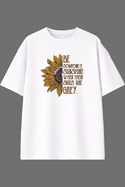 VSRN Sunflower Design Pre-Printed White Oversize T-Shirt