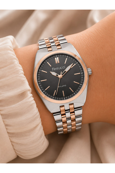 Ferrucci Women's Wristwatch Steel Band Rose-Silver Color Casual and Stylish C...
