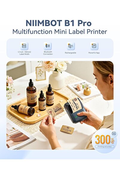 NiiMbot B1 Pro 300dpi HD Etiket Yazıcı, Uzay Mavisi, (1 Rulo 50x30mm Etiket Dahil), Fotoğraflar, Mağazalar, Notlar, Çalışma Grafikleri, Küçük İşletmeler için İdeal