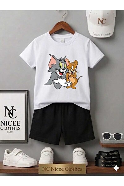 NC Nicee Clothes Summer Children's T-Shirt Shorts Unisex (Tom Jery Side by Si...