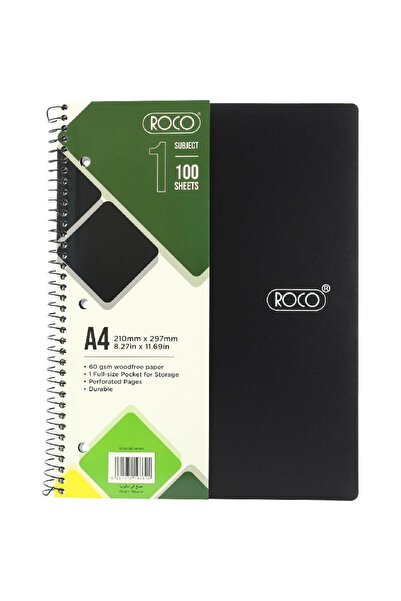 Roco Neon Spiral Notebook A4 200 Pages Lined Black