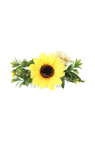 CRM Accesoriu de păr elegant, CRM, pieptene decorativ cu flori, galben și ver...
