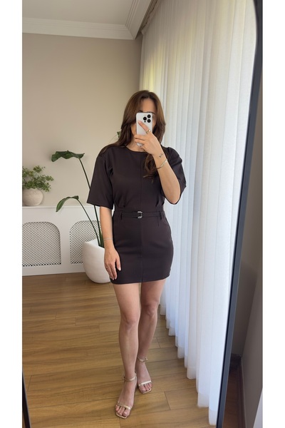 Butikrenginyılmaz Padded Belted Premium Fabric Mini Dress