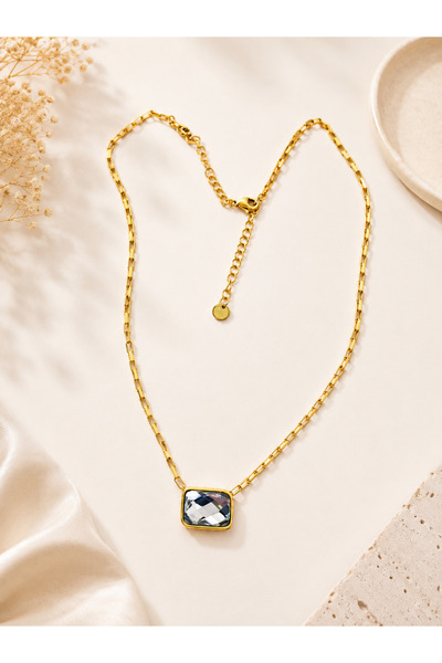 Archhazel Jewelery Steel Baguette Stone Necklace