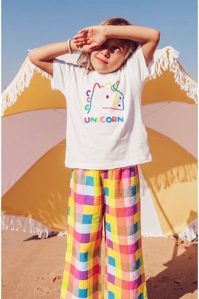 Alvadonna SET DUBLU PENTRU FETE, COLORAT, DIN BUMBAC CU PANTALONI DIN MUSLINĂ