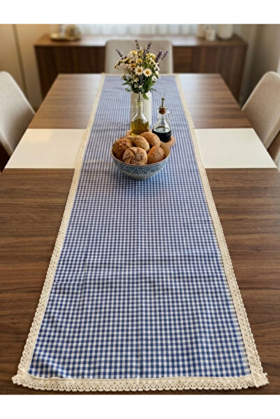 denizli hatırası Colorful Pöti Checkered Cream Laced 45X115 cm Runner