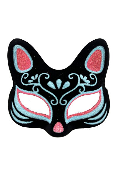 naque Blue Red Glitter Suede Covered Cat Mask in Black Color 17x14 cm