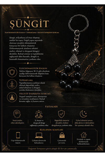 OSMANLI DOĞAL TAŞ Sertifikalı Şüngit Anahtarlık ( Shungite )
