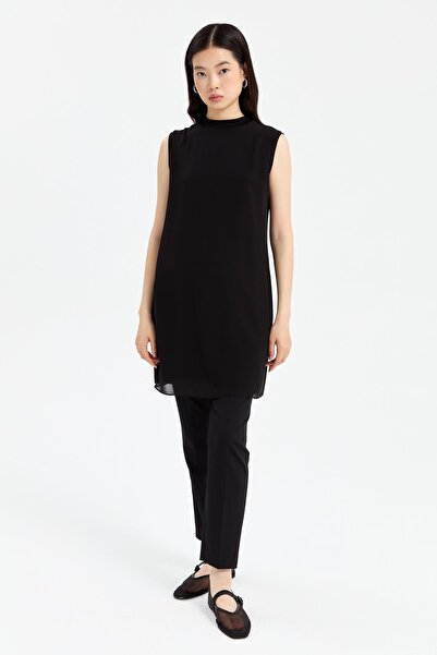 Nihan Chiffon Front Sleeveless Combed Cotton Undergarment - Black