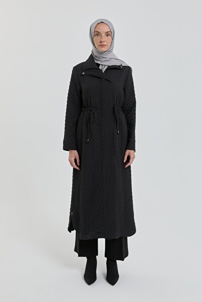Nihan Plus Size Thin Quilted Overcoat - Black