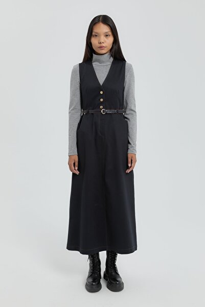 Nihan Button Detailed Gilet - Navy Blue