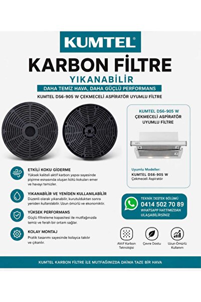 KUMTEL Beyaz Sürgülü Aspiratör Filtresi DS6-905 W